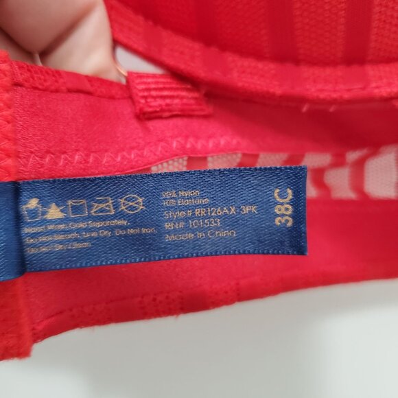 RACHEL Rachel Roy‎ #RR126AX Red Mesh Stripe Underwire Perfect Push Up Bra Sz 38C - Picture 6 of 7